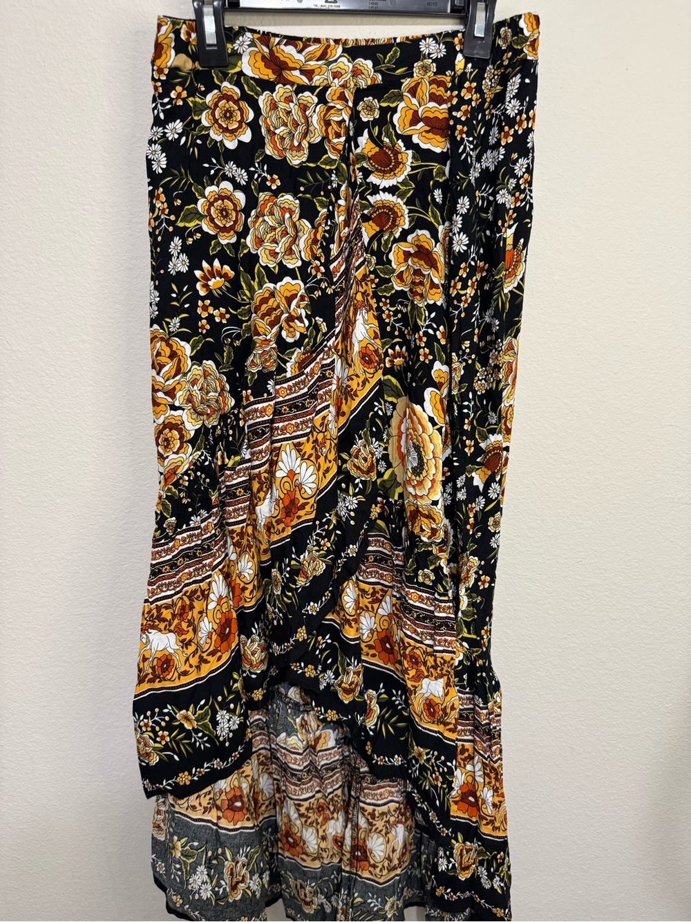 Floral Tiered Maxi Skirt - Black with Mustard Floral